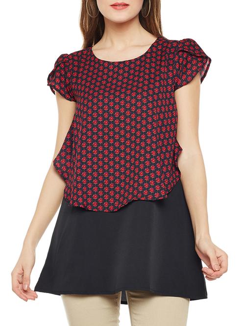 printed tulip sleeved layered tunic - 15442044 - Very Small Image - 1