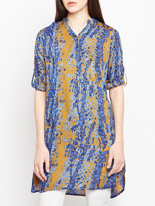 printed button up neck tunic - 15442052 - Very Small Image - 1