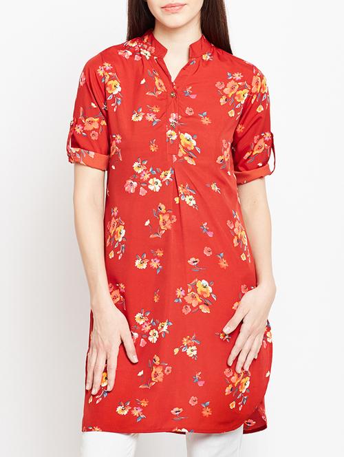 floral button up neck tunic - 15442055 - Very Small Image - 1