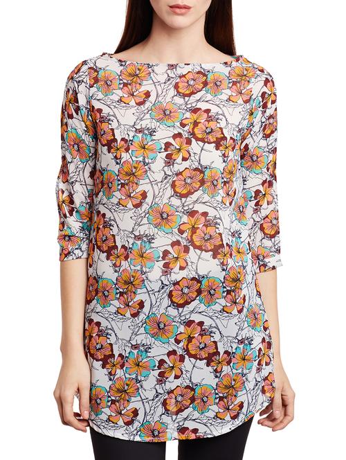 floral boat neck rounded hem tunic - 15442070 - Very Small Image - 1
