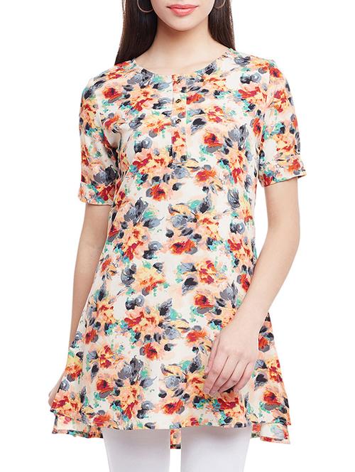 floral henley neck a-line tunic - 15442081 - Very Small Image - 1
