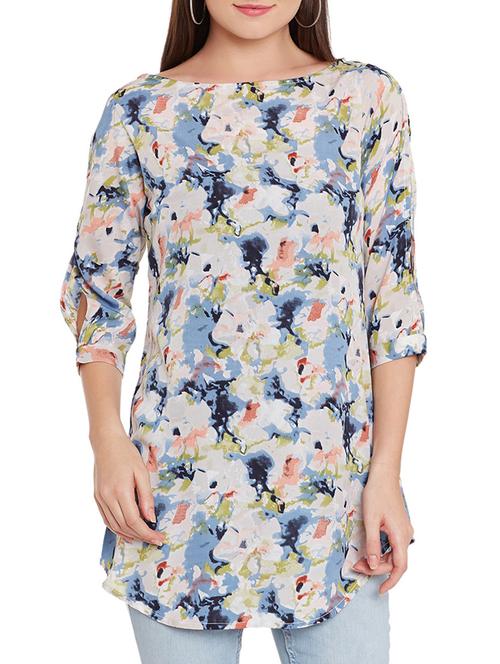 floral rounded hem boat neck tunic - 15442089 - Very Small Image - 1