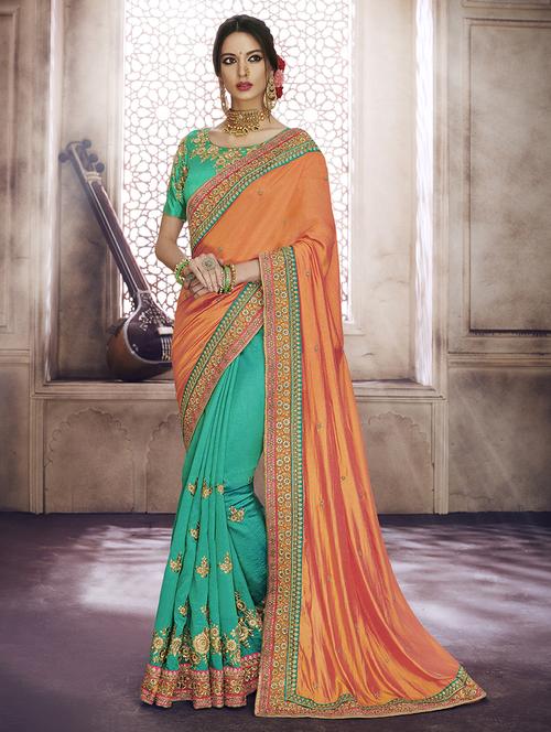 floral embroidered half & half saree - 15442097 - Very Small Image - 1