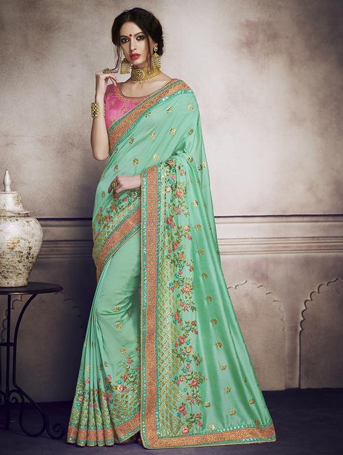 floral zari embroidered saree - 15442100 - Very Small Image - 1