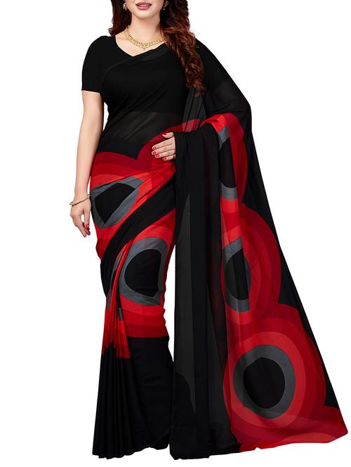 contrast geometrical printed black saree with blouse - 15443607 - Very Small Image - 1