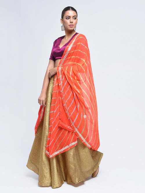 orange art silk dupatta - 15444201 - Very Small Image - 1