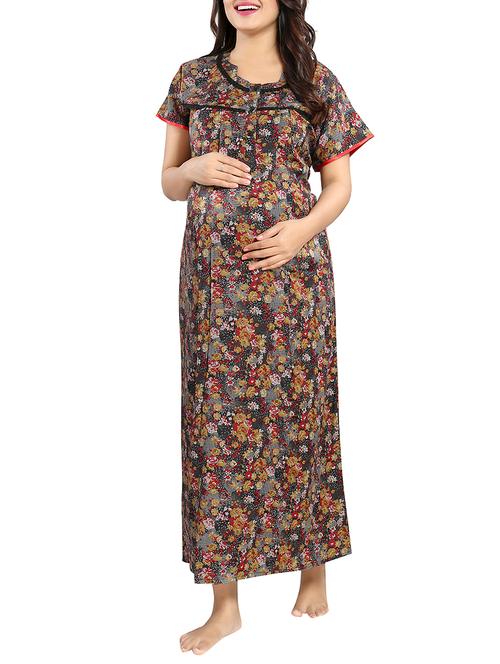 floral maternity nightwear gown - 15445017 - Very Small Image - 1