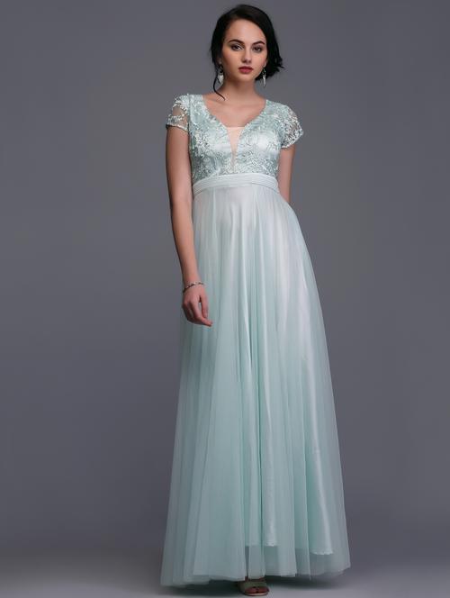 pastel blue embroidered flared gown - 15445041 - Very Small Image - 1