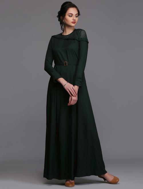 lace panel frill trim maxi dress - 15445206 - Very Small Image - 1