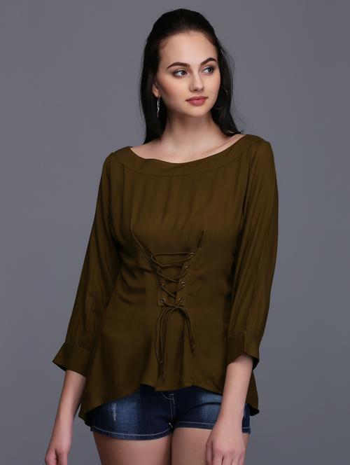 eyelet lace-up asymmetric corset top - 15445236 - Very Small Image - 1
