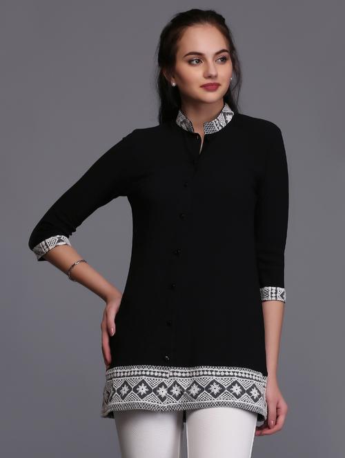 button front mandarin neck tunic - 15445263 - Very Small Image - 1