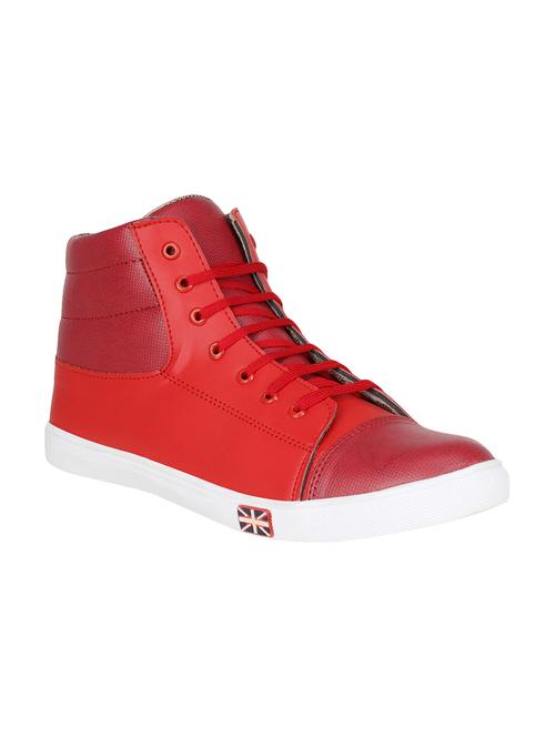 red leatherette lace up sneakers - 15445528 - Very Small Image - 1