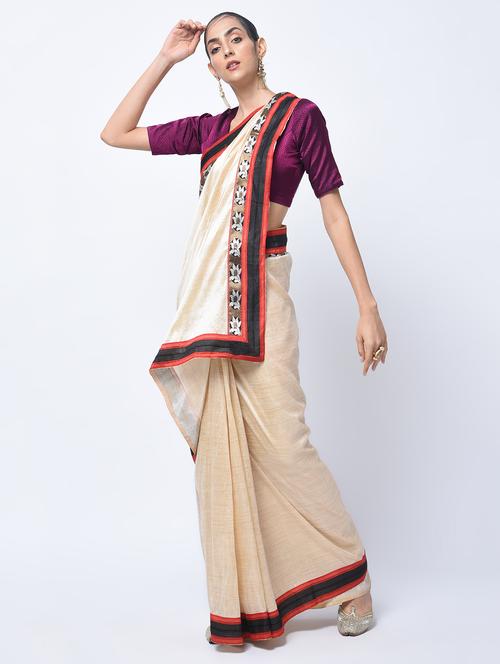 jacquard lace border saree with blouse - 15447755 - Very Small Image - 1