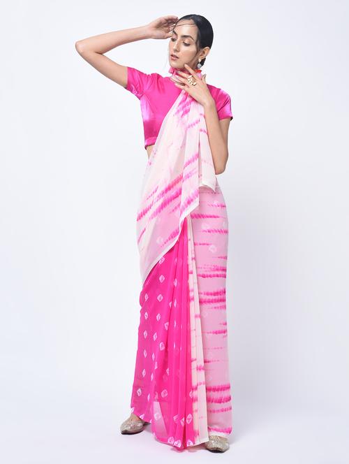 tonal shades tie & dye saree with blouse - 15447783 - Very Small Image - 1