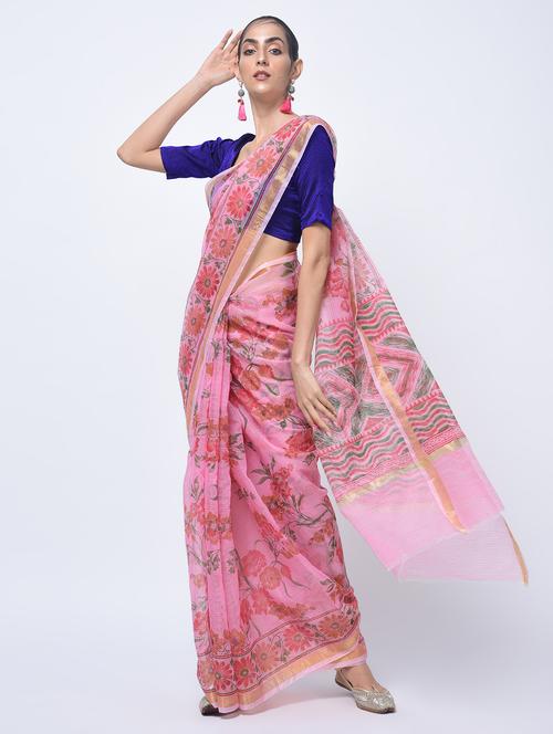 floral kota doria saree with blouse - 15447791 - Very Small Image - 1