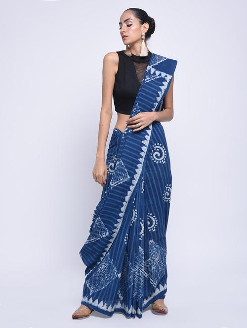 geometrical motif bagru printed saree with blouse - 15447887 - Very Small Image - 1