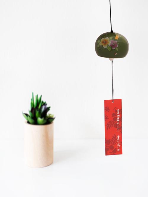 ceramic melodious sound wind chime bell in green color with flower design - 15447963 - Very Small Image - 1