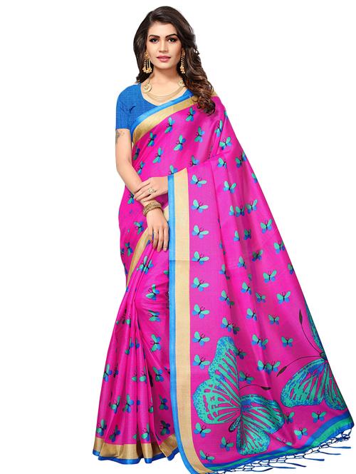 contrast conversational printed saree with blouse - 15449465 - Very Small Image - 1