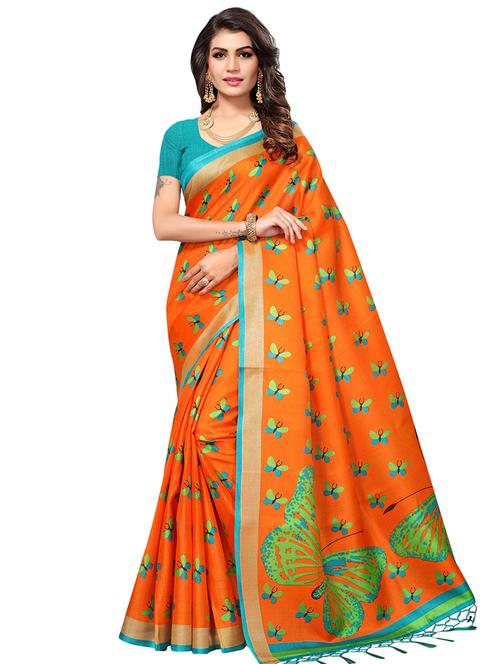 contrast conversational printed saree with blouse - 15449466 - Very Small Image - 1