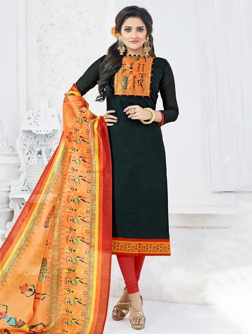 printed yoke unstitched churidaar suit - 15449479 - Very Small Image - 1