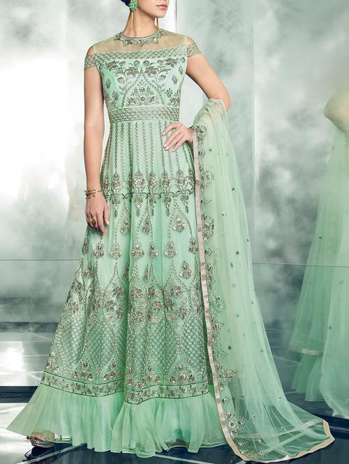 embroidered semi-stitched anarkali suit - 15449871 - Very Small Image - 1