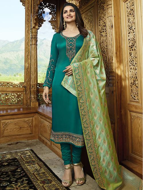 embroidered semi-stitched churidaar suit - 15449936 - Very Small Image - 1