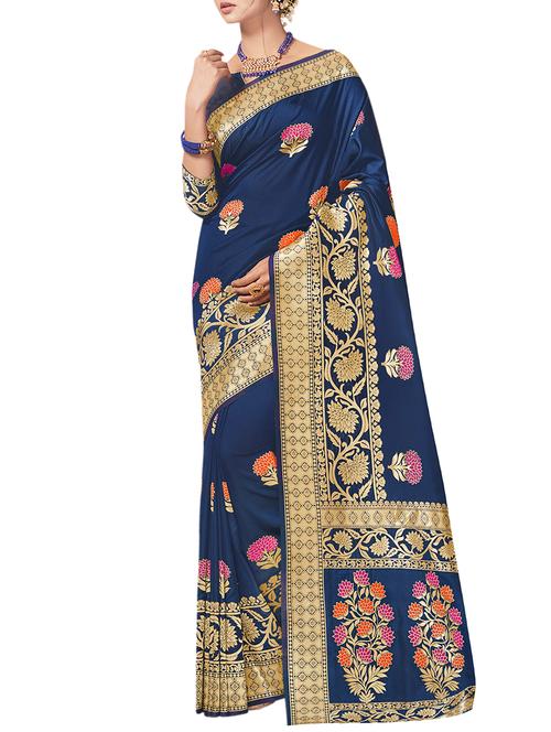 floral zari banarasi saree with blouse - 15450048 - Very Small Image - 1