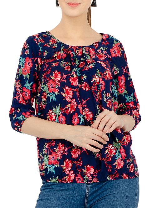 pleated floral blouson top - 15450067 - Very Small Image - 1