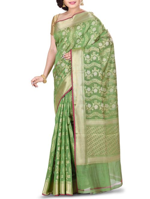 floral zari banarasi saree with blouse - 15451518 - Very Small Image - 1