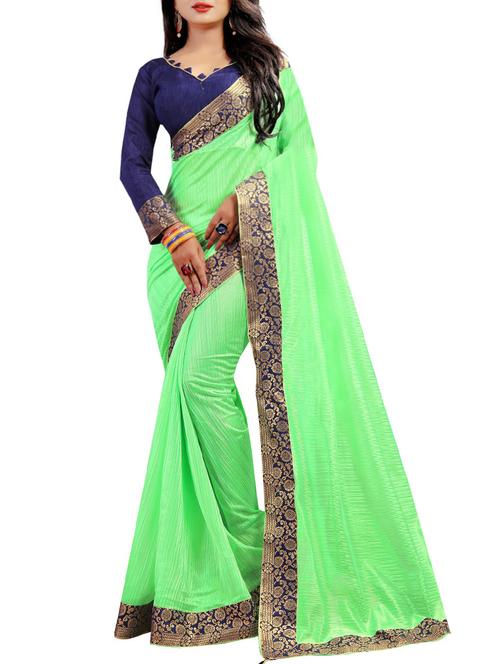 lace border solid green saree with blouse - 15451848 - Very Small Image - 1