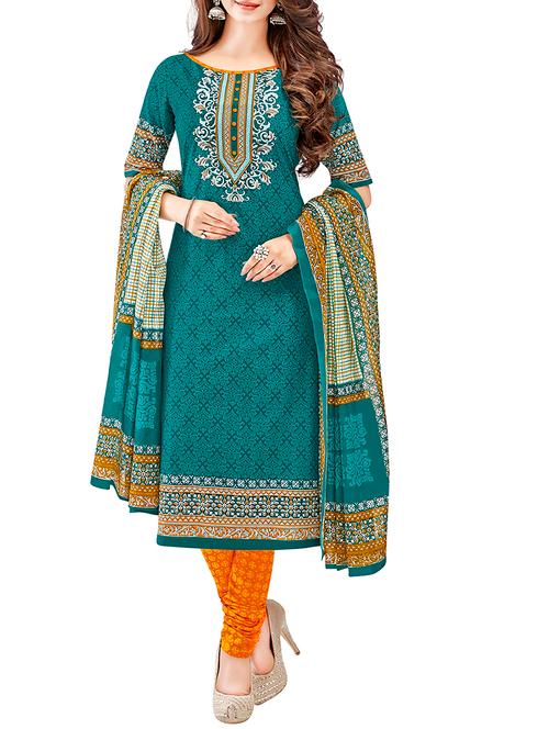 printed unstitched churidaar suit - 15452355 - Very Small Image - 1