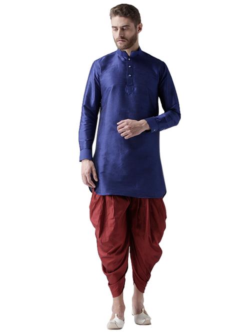 blue silk blend dhoti kurta set - 15453000 - Very Small Image - 1