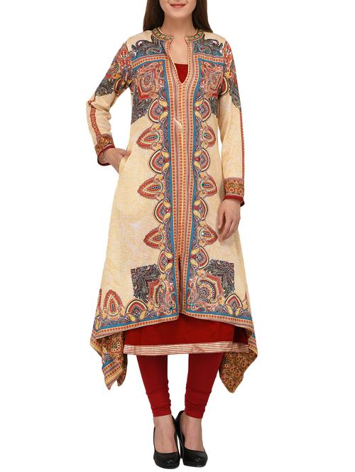 beige wool woolen kurta - 15454412 - Very Small Image - 1