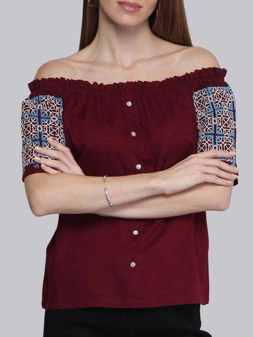 embroidered sleeved button detail top - 15455962 - Very Small Image - 1