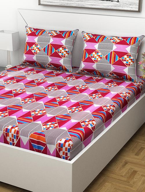 100% cotton 144 tc double bed sheet with 2 pillow covers - 15456072 - Very Small Image - 1