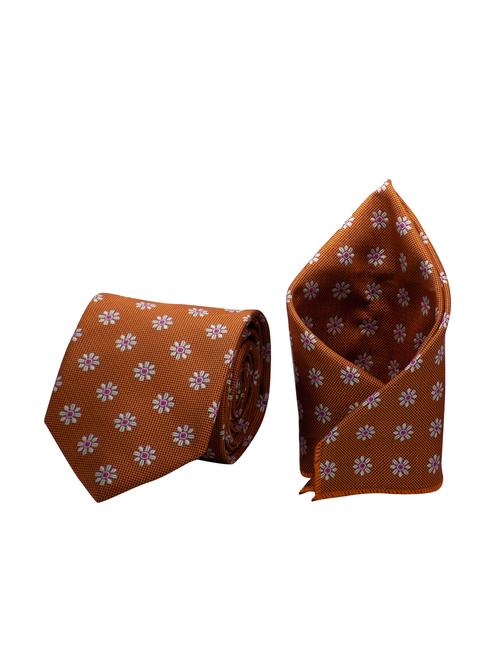brown micro fiber tie with pocket square - 15457459 - Very Small Image - 1