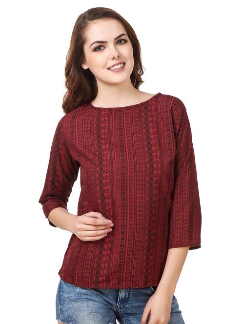 printed boat neck straight top - 15458180 - Very Small Image - 1