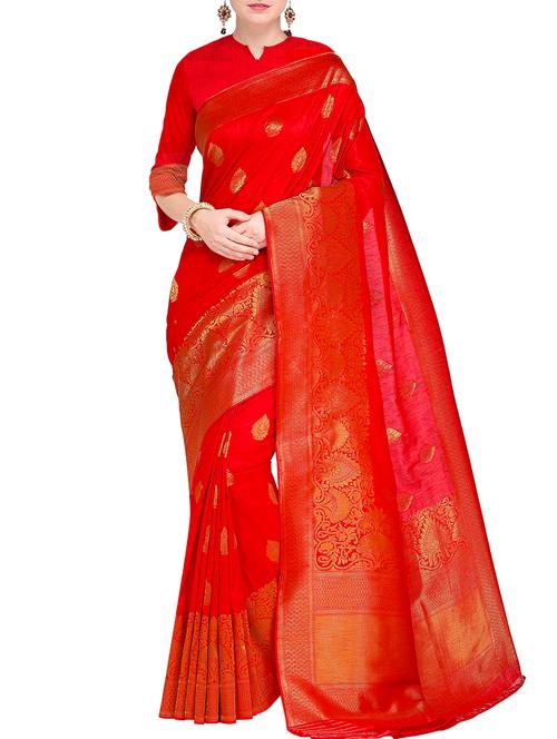 zari motif red banarasi saree with blouse - 15458383 - Very Small Image - 1