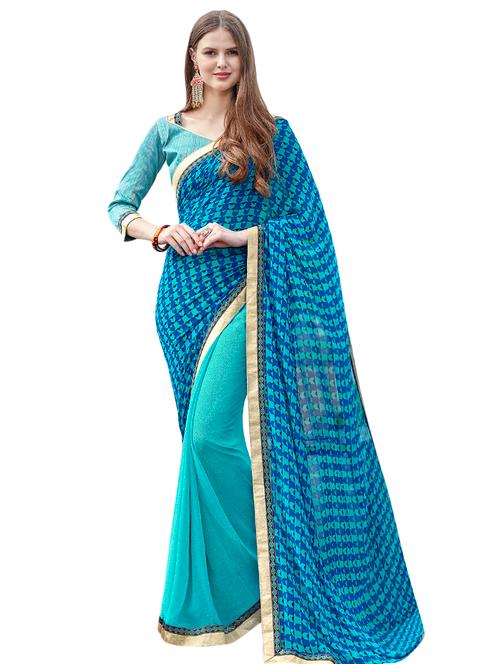 half and half printed saree with blouse - 15458394 - Very Small Image - 1