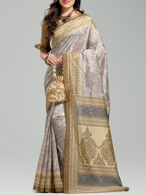 contrast pallu geometrical bhagalpuri saree with blouse - 15458889 - Very Small Image - 1