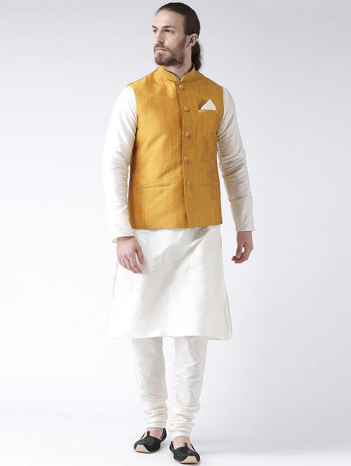white silk blend kurta pyjama set with nehru jacket - 15458986 - Very Small Image - 1