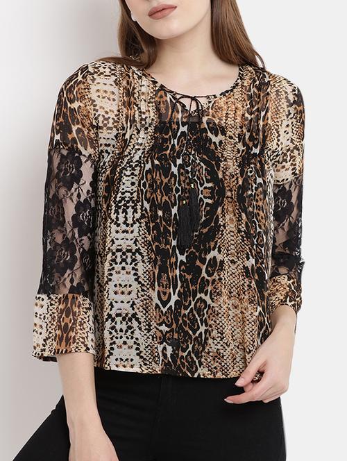 snake print floral mesh panel top - 15459245 - Very Small Image - 1