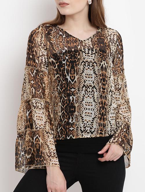snake print bell sleeved top - 15459246 - Very Small Image - 1
