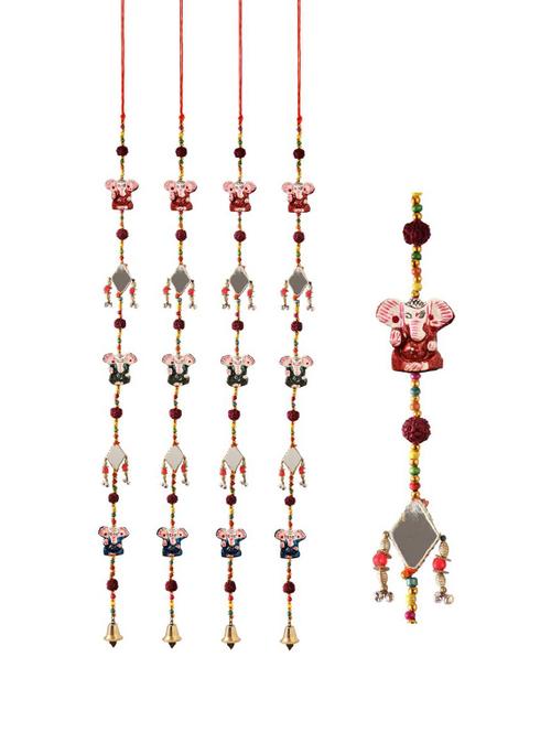door hanging set of 4 pc with paper machie 3 ganesha and 2  mirror - 15459328 - Very Small Image - 1