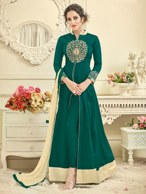 embroidered semi-stitched high slit suit - 15459944 - Very Small Image - 1