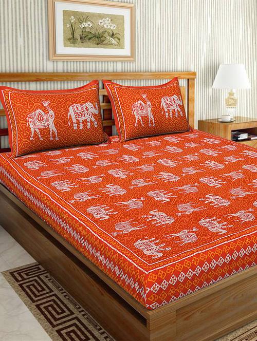 cotton traditional printed double bedsheet with 2 pillow covers - 15460193 - Very Small Image - 1
