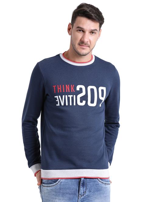 navy blue cotton chest print sweatshirt - 15460325 - Very Small Image - 1