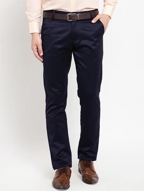 navy blue cotton flat front formal trouser - 15460372 - Very Small Image - 1