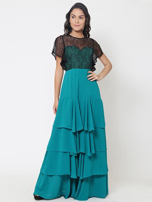 laced neck falling layered maxi dress - 15460919 - Very Small Image - 1