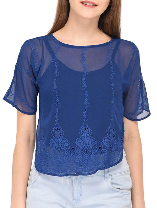 embroidered schiffli sheer top - 15461267 - Very Small Image - 1